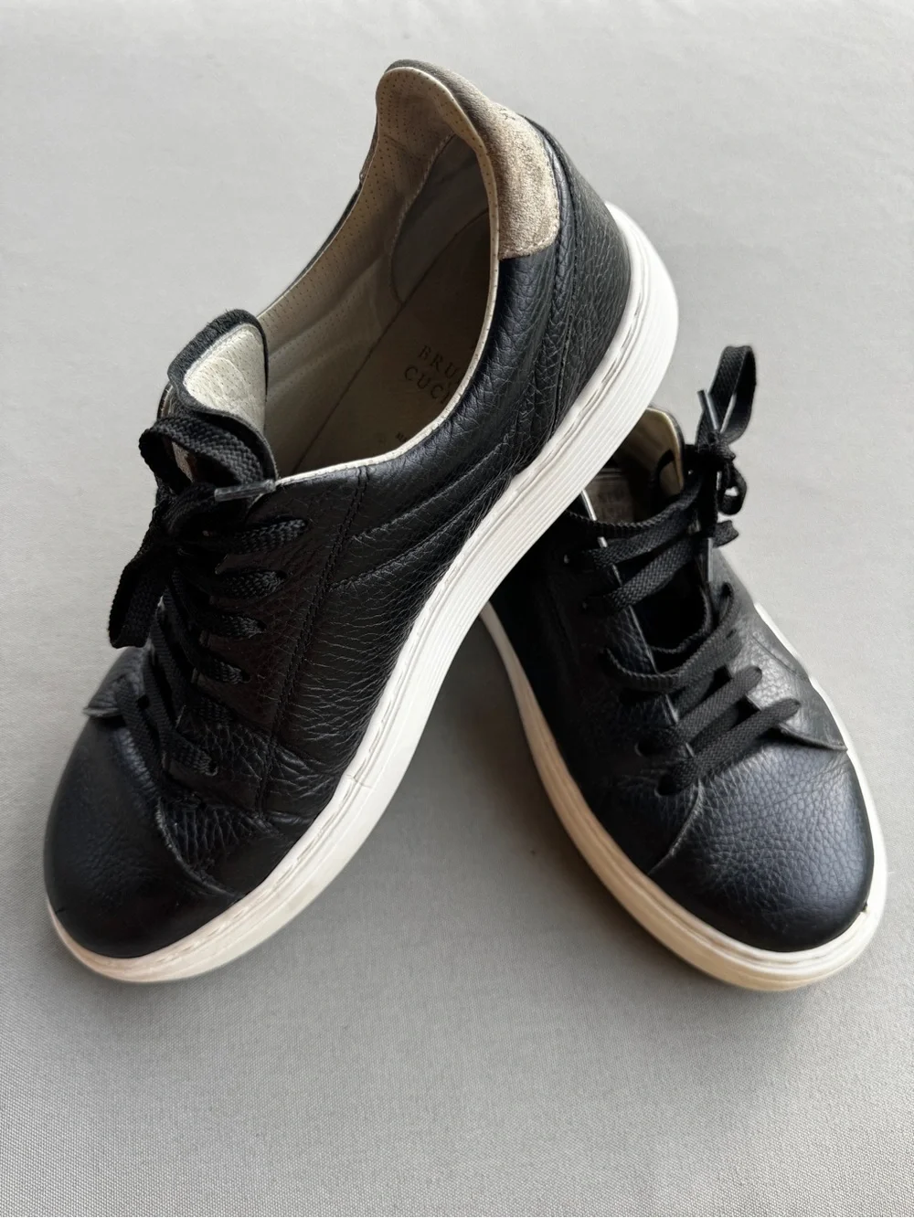 Brunello Cucinelli Leather Sneakers Size 41 Black White Made in Italy